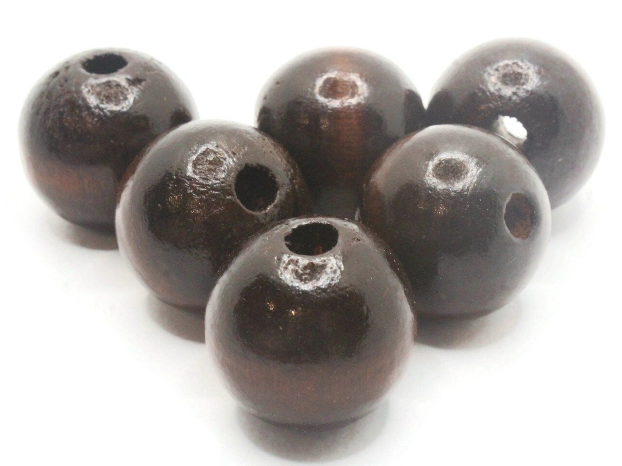 6 24mm Round Brown Wood Large Hole Macrame Beads bW1